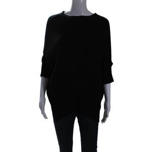 Shae Studio Womens 3/4 Sleeve Round Neck Oversized Cashmere Sweater Black Small